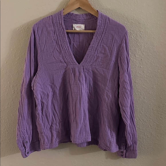 XiRENA Tops - Xirena Purple Lightweight Gauze Cotton Long Sleeve V-Neck Blouse Top Size L